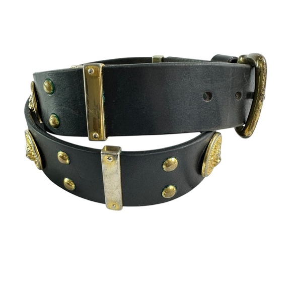 Vintage CODE AZURE Black Genuine Leather Belt with Studs and Lion 34 Unisex - Picture 6 of 16